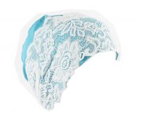 Female Beautiful Waterproof PU Tab Lace Swimming Cap Free Size (Blue)