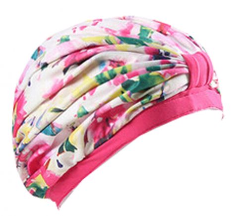 Female Beautiful Flower Waterproof PU Tab Lace Swimming Cap Free Size